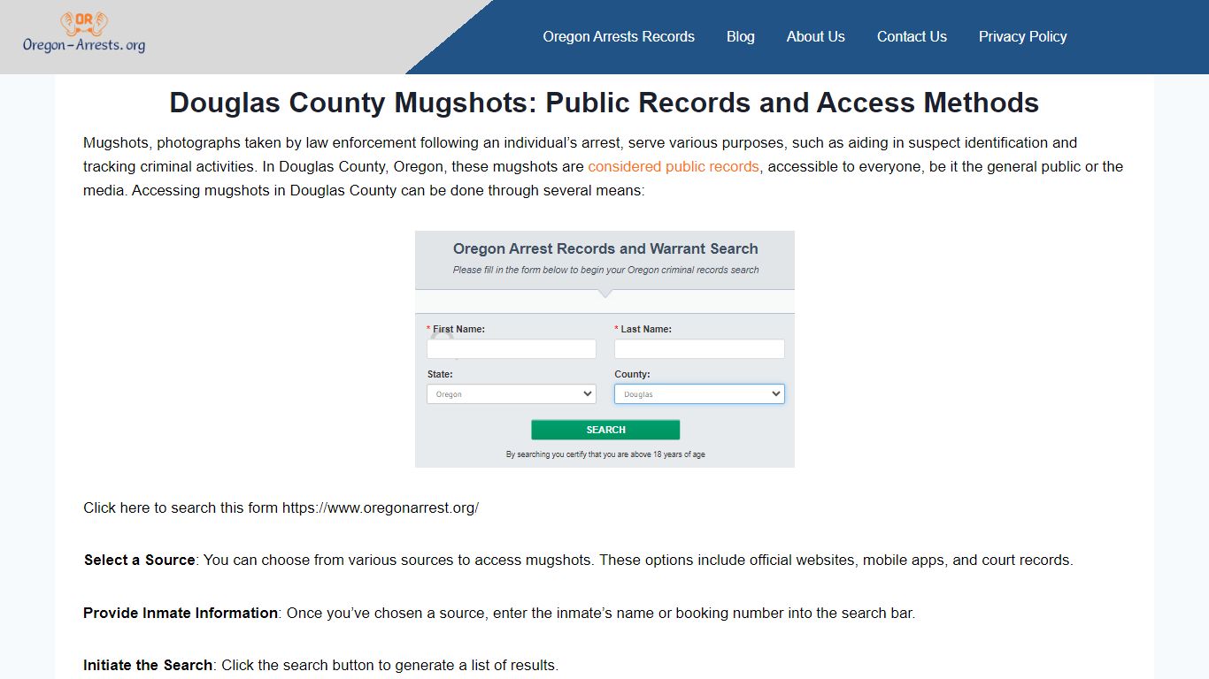 Douglas County Mugshots: Public Records and Access Methods - Oregon Arrests